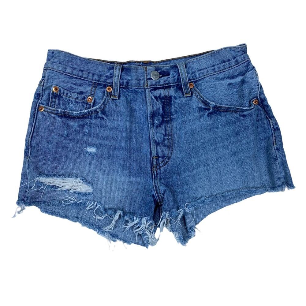 Levi’s Womens 501 Button Fly Distressed Jean Shorts 28 Waist Size 4/6